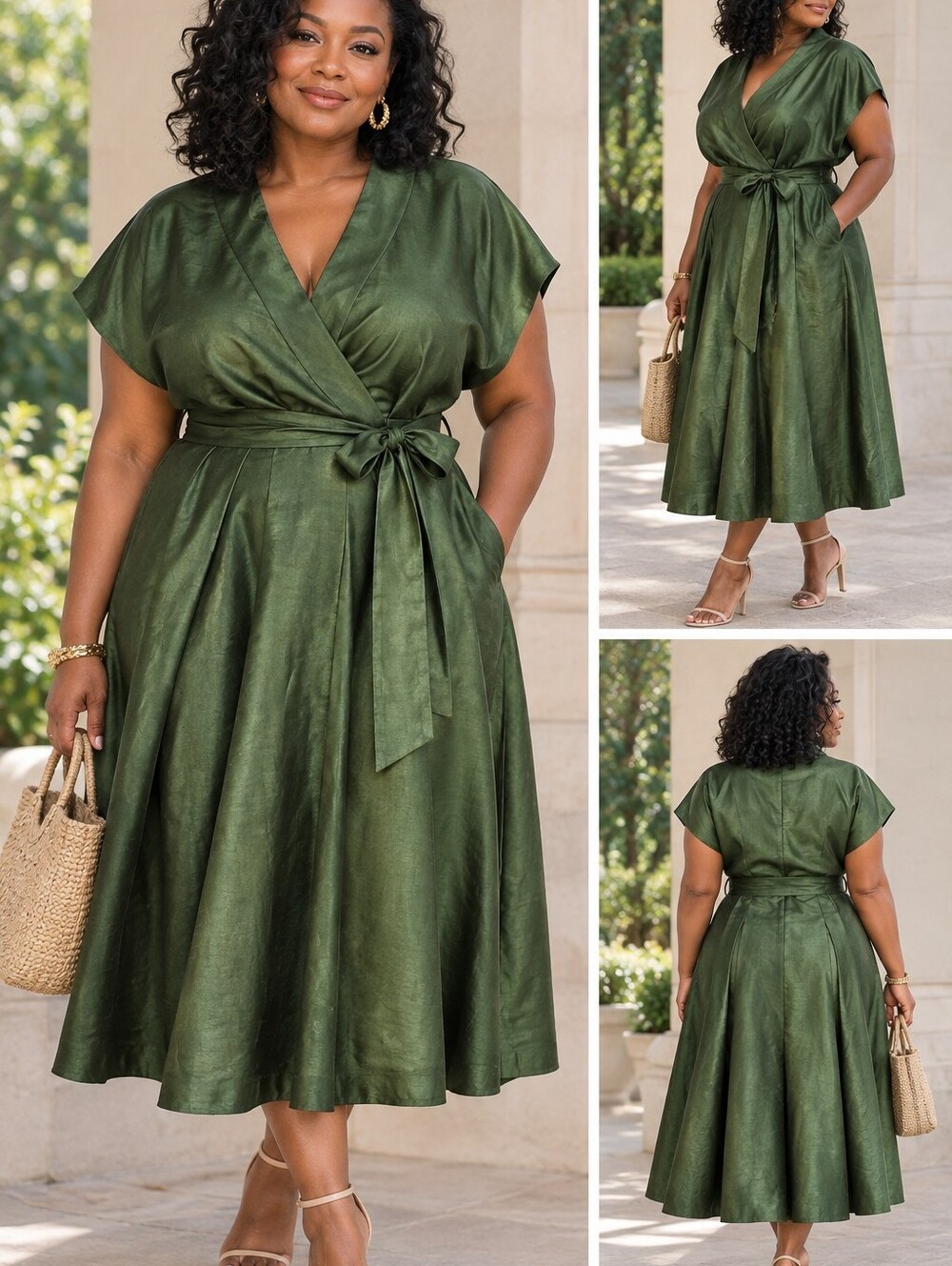 Elegant Green Wrap Dress